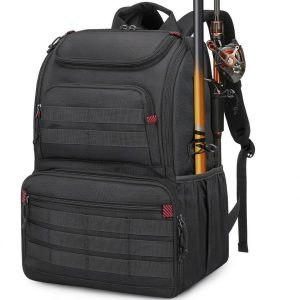 Sac à dos pêche porte-cannes avec glacière — nylon, poche lunettes & compartiment isotherme frontal